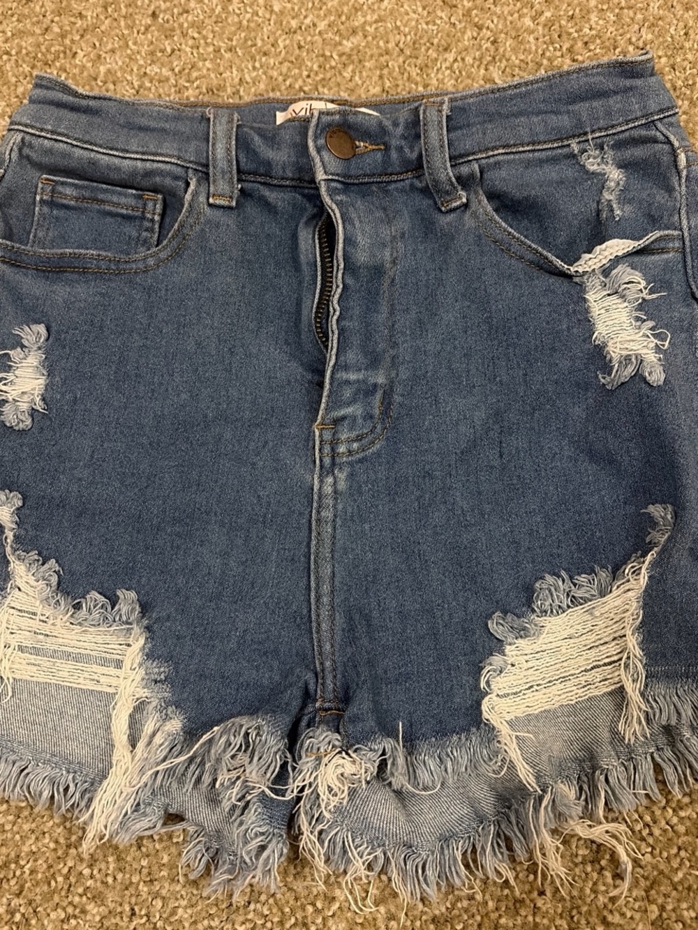 Vibrant Miu Distressed Jean Shorts